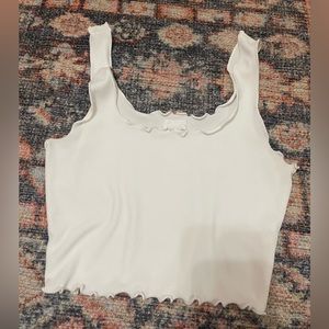 White Lelis lettuce trip crop tank